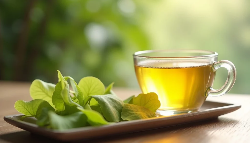 tisana di Ginkgo biloba con foglie verdi per favorire la microcircolazione