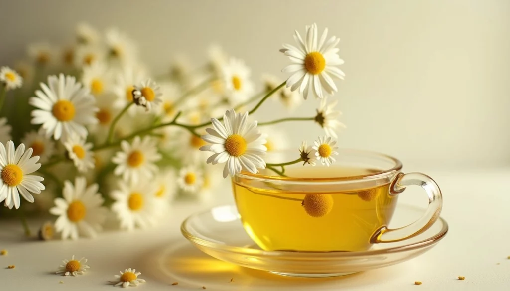 infuso di camomilla con fiori freschi per favorire il rilassamento e la salute cardiaca