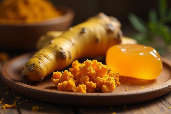 Primo piano di radice di curcuma e resina di Boswellia serrata, due estratti naturali dalla provata azione antinfiammatoria.