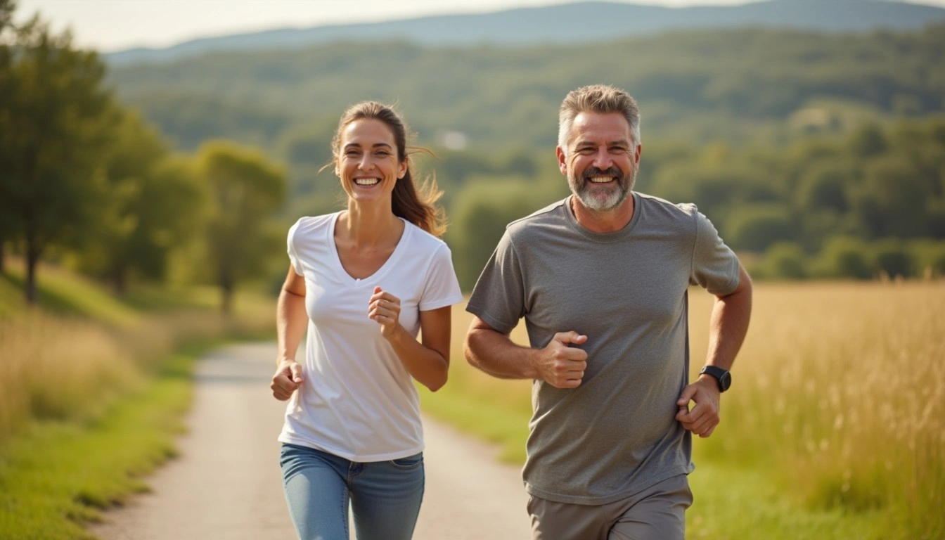 Copertina articolo su strategie efficaci per dimagrire con coppia che corre in un paesaggio naturale